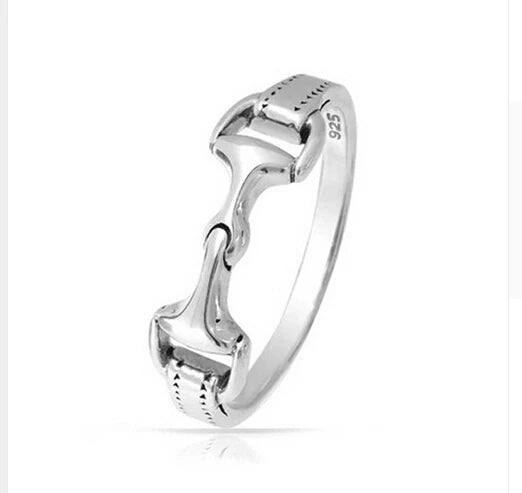 925 Sterling Silver women men horse bit snaffle bit ring