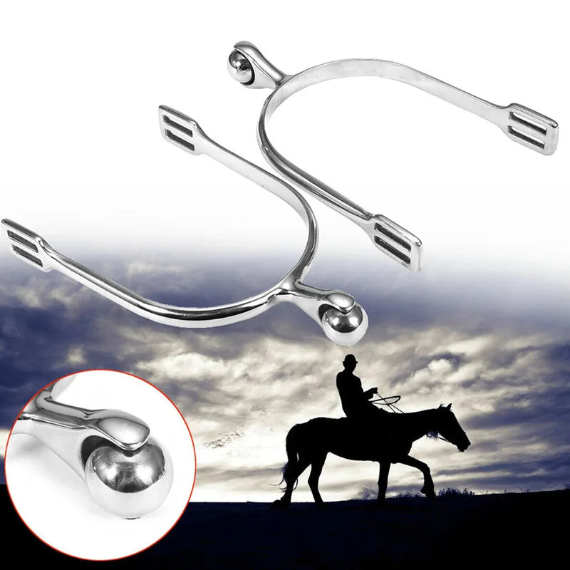 1 Pair Horse Riding Portable Silver Horse Spurs With Roller Ball