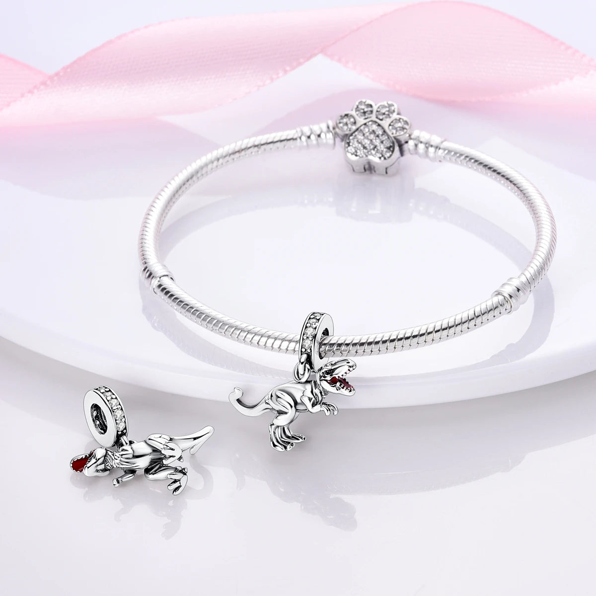 Dog Charms Silver Plated Doggy Paw French Bulldog Bones Beads fit Original Pandora Bracelet