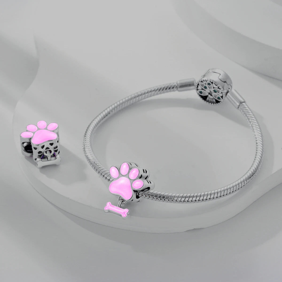 Dog Charms Silver Plated Doggy Paw French Bulldog Bones Beads fit Original Pandora Bracelet