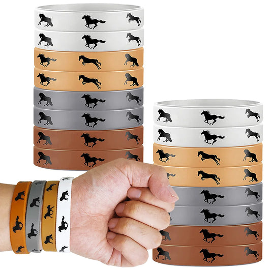 4-16pcs Cowboy Party Horse Rubber Bracelets Silicone Horse Race Wristbands for Western Boy Themed Horse Party