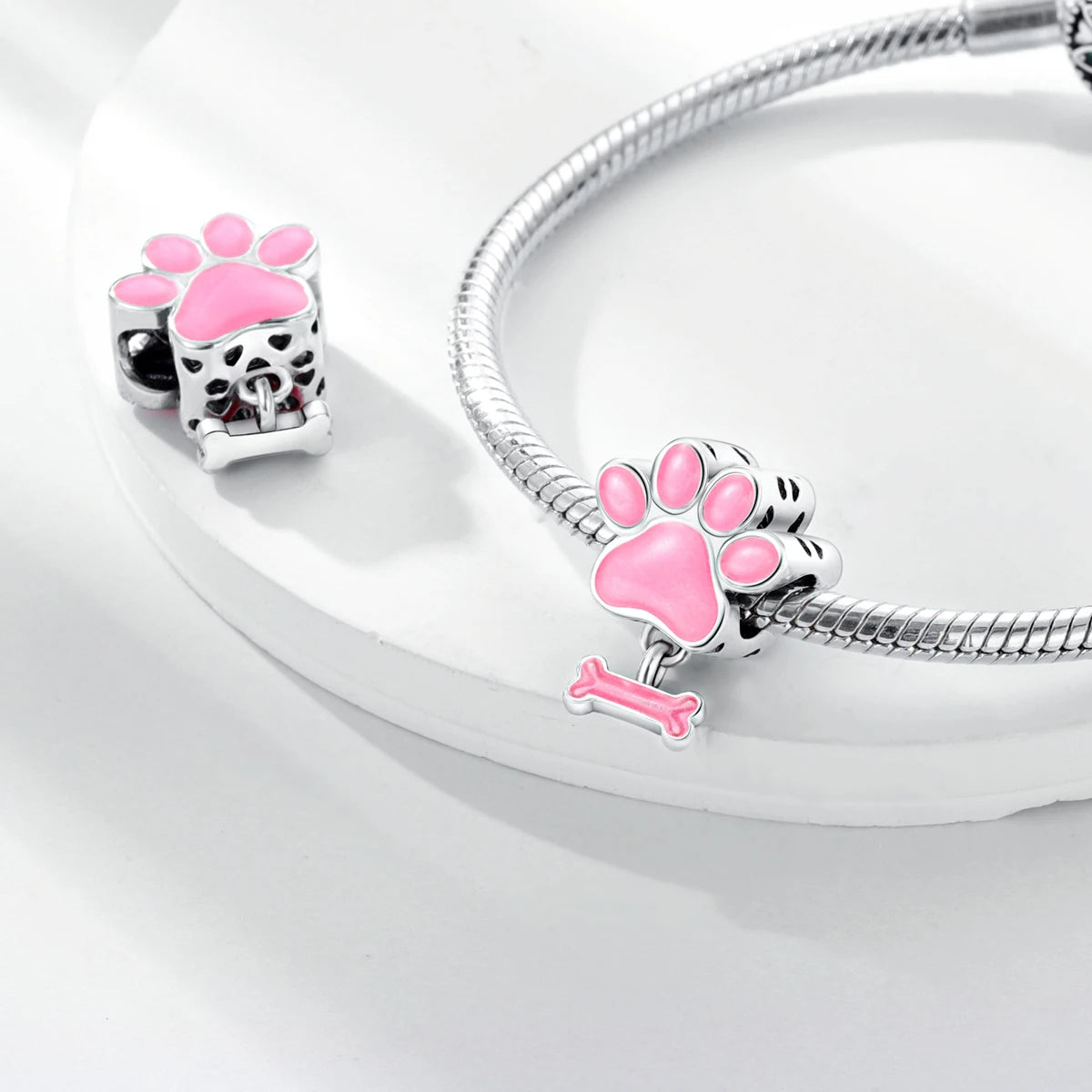 Dog Charms Silver Plated Doggy Paw French Bulldog Bones Beads fit Original Pandora Bracelet