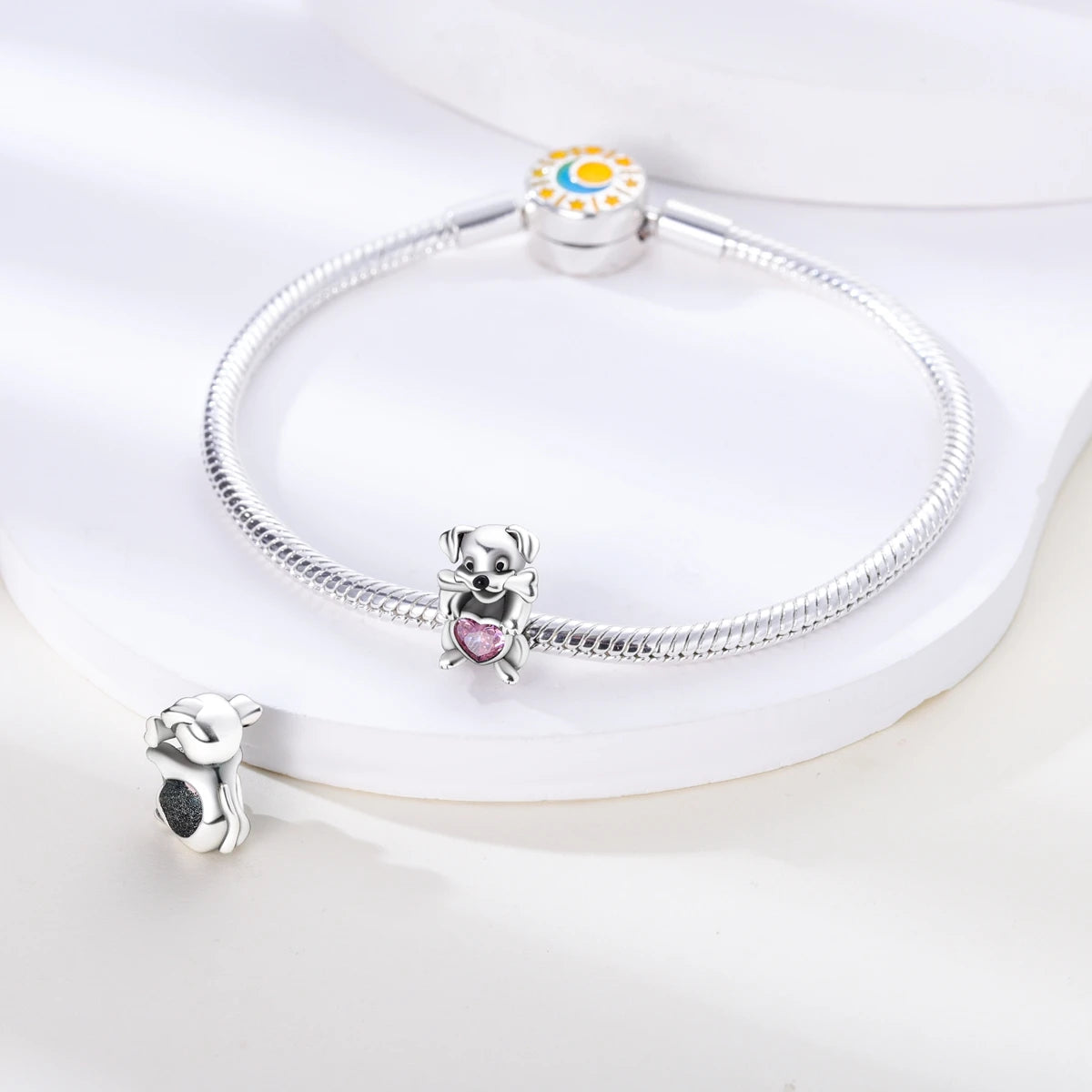 Dog Charms Silver Plated Doggy Paw French Bulldog Bones Beads fit Original Pandora Bracelet