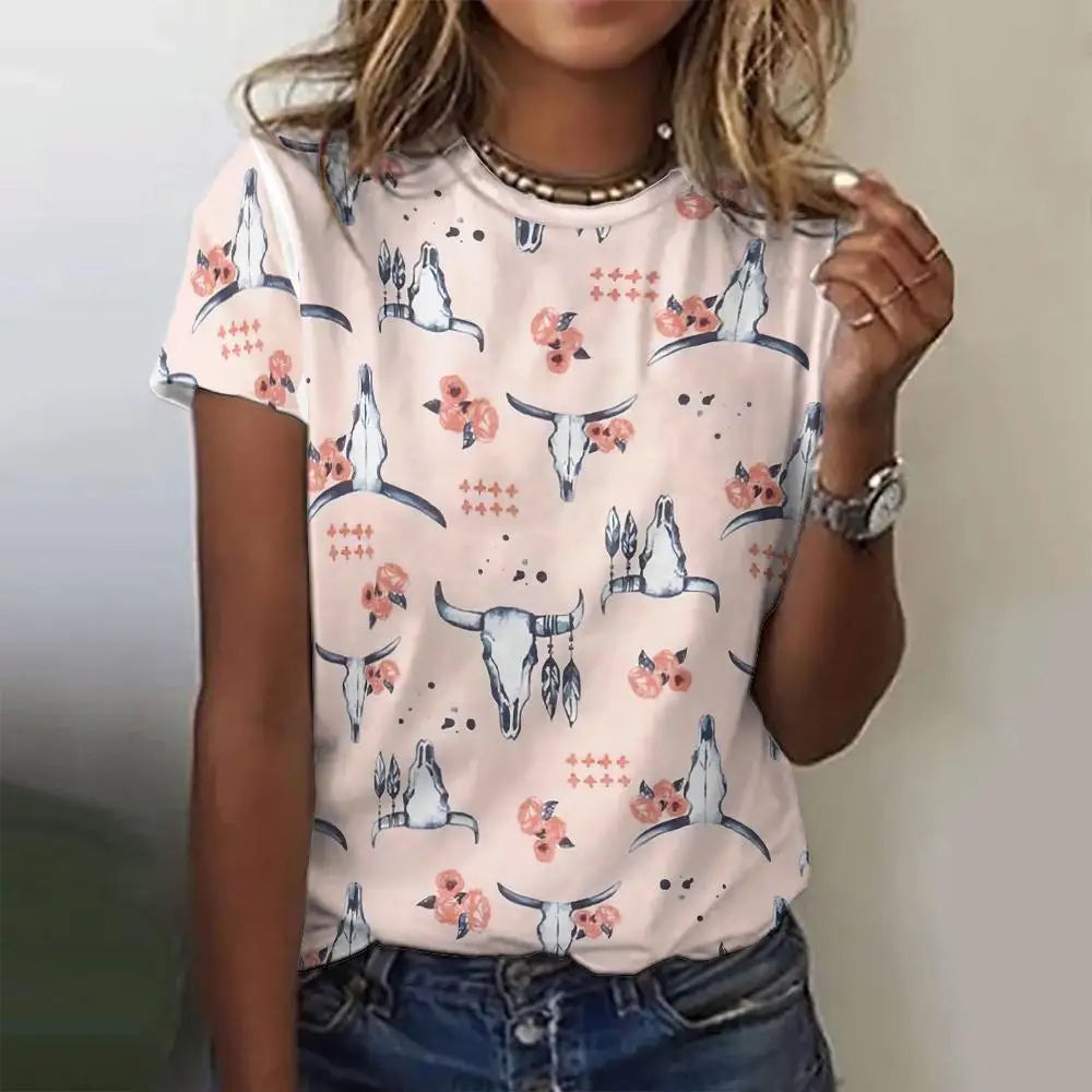 Summer Women Cowboy Oversize T-Shirts