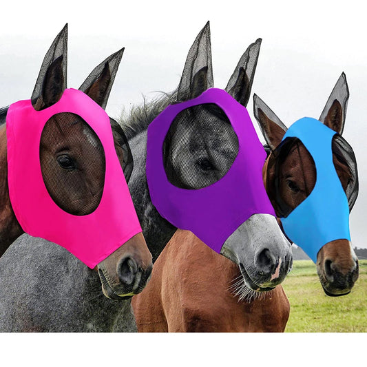 Multicolor Horse Masks Anti-Fly Worms Breathable Stretchy Knitted Mesh Anti Mosquito Mask Riding Equestrian Equipment New