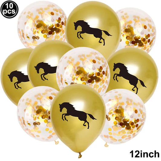 10pcs Horse Balloons Set Party Decor Confetti Sequin Balloons Foil Latex Party Balloons Kid AdultCowboy Cowgirl Birthday Party