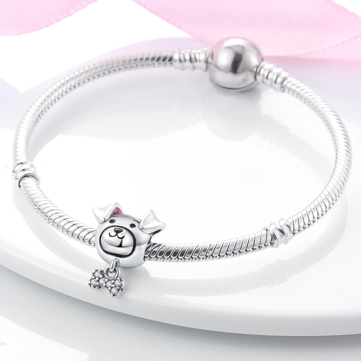 Dog Charms Silver Plated Doggy Paw French Bulldog Bones Beads fit Original Pandora Bracelet