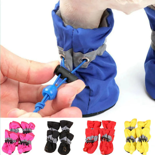 4pcs/set Waterproof Dog Shoes  Anti-slip Rain Boots Footwear