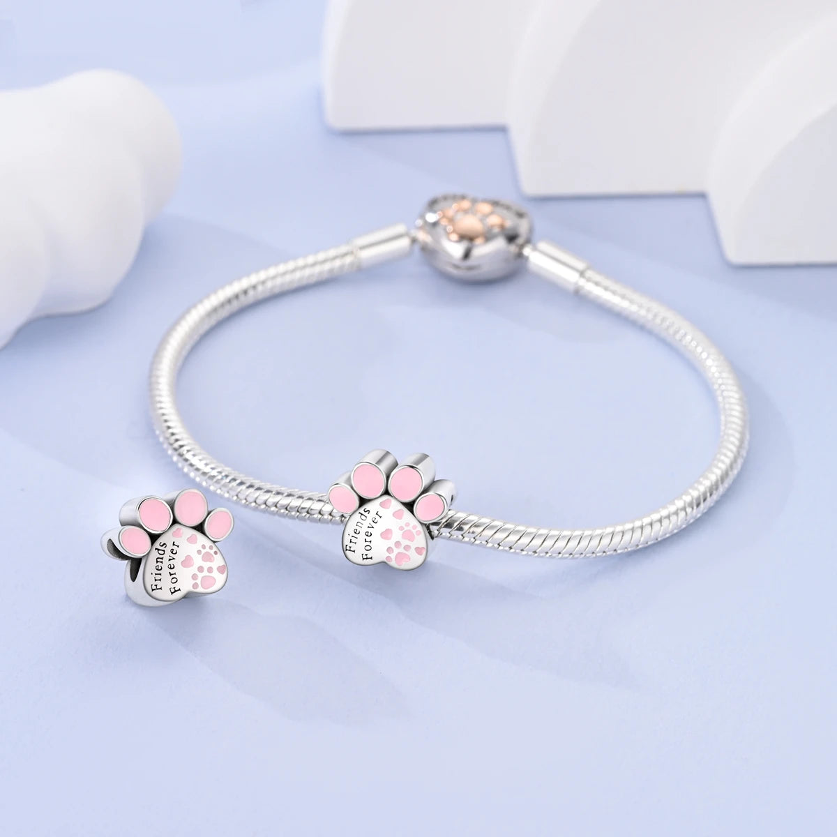 Dog Charms Silver Plated Doggy Paw French Bulldog Bones Beads fit Original Pandora Bracelet