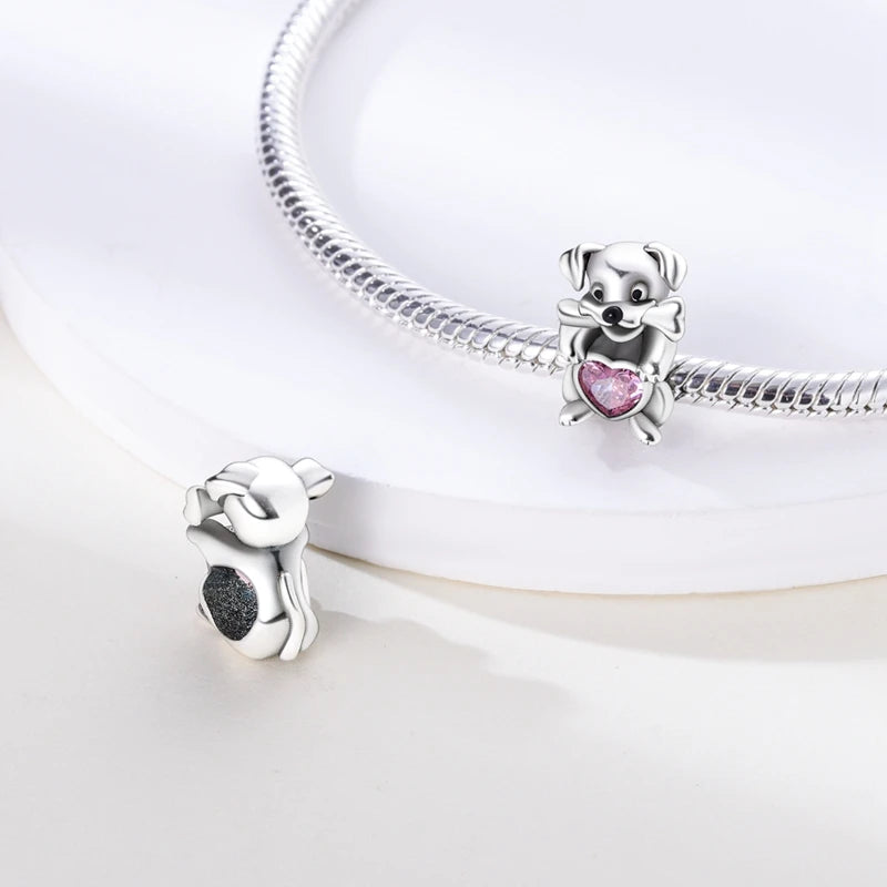 Dog Charms Silver Plated Doggy Paw French Bulldog Bones Beads fit Original Pandora Bracelet