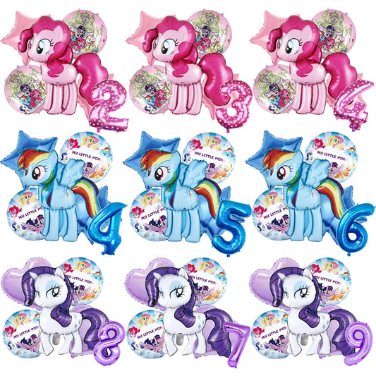 6Pcs Littleed Ponyed Foil Balloons Set Party Decoration Cartoon Anime Horse Birthday Party Supplies