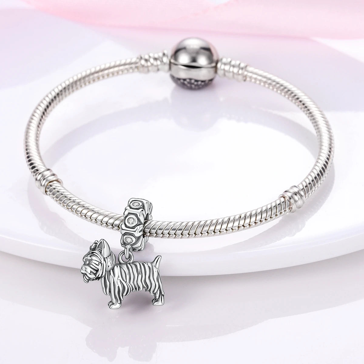 Dog Charms Silver Plated Doggy Paw French Bulldog Bones Beads fit Original Pandora Bracelet