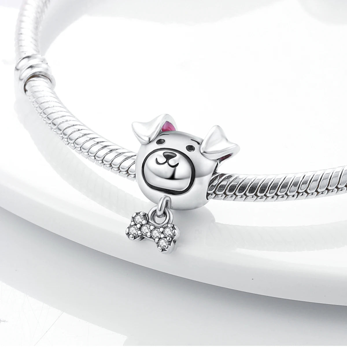 Dog Charms Silver Plated Doggy Paw French Bulldog Bones Beads fit Original Pandora Bracelet