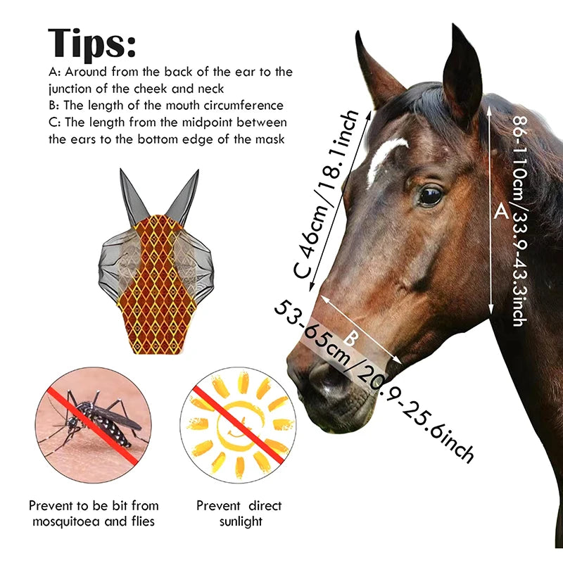 1Pc Horse Face Mask Anti Fly Breathable Stretch Knitted Mesh Anti Mosquito Mask